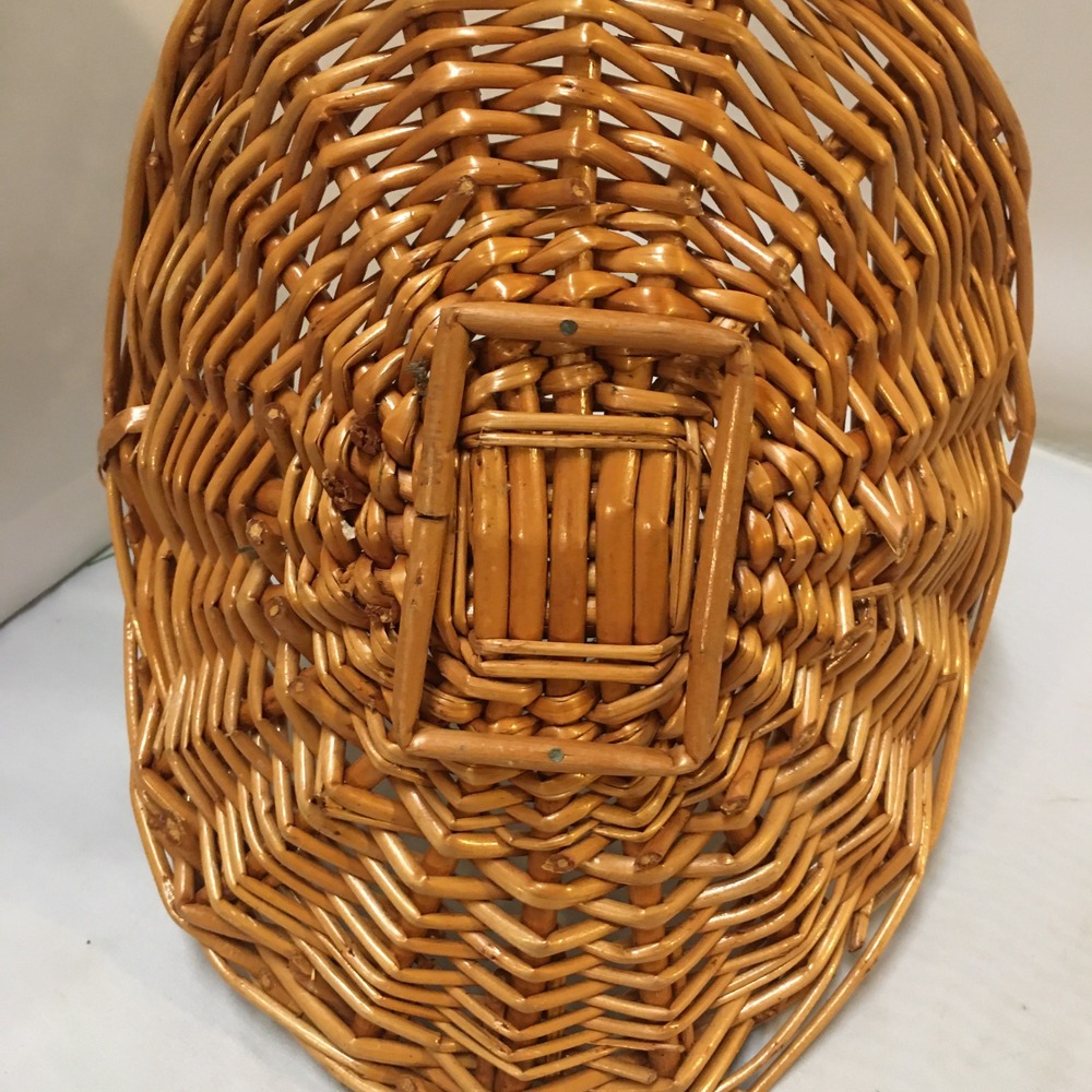 Wicker Gathering Basket Unisex Small Brown Saddle Rim Braided Handle Cottagecore - Picture 3 of 9